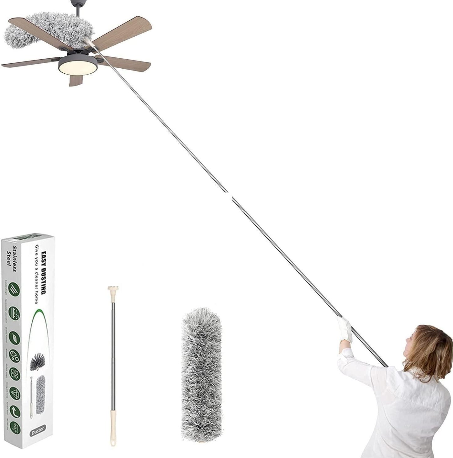 Extendable Microfiber Duster with 100" Telescopic Pole